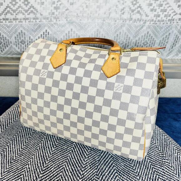 Authentic Louis Vuitton Damier Azur Speedy 30 Satchel Bag - Picture 2 of 16